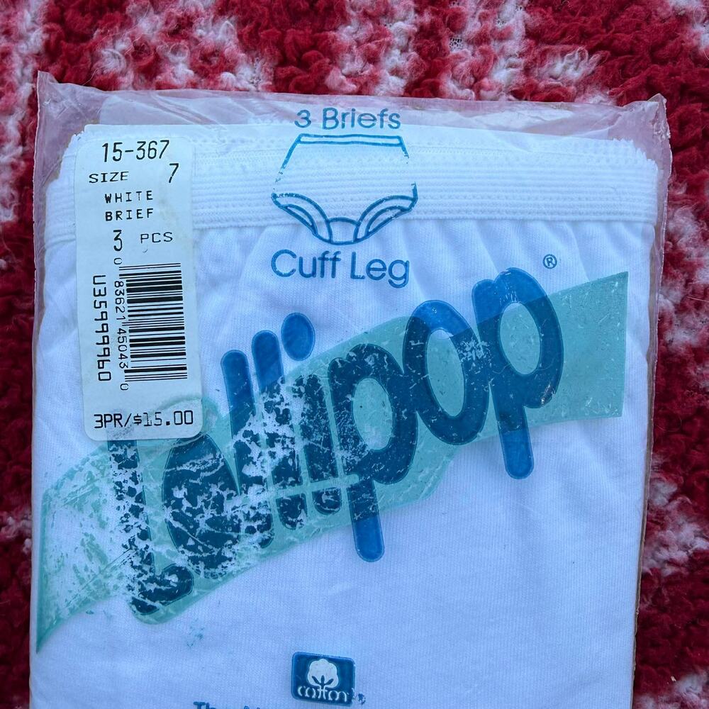 VTG Lollipop 100% Cotton Briefs 3PK White Cuff Leg Size 7 NIP Deadstock